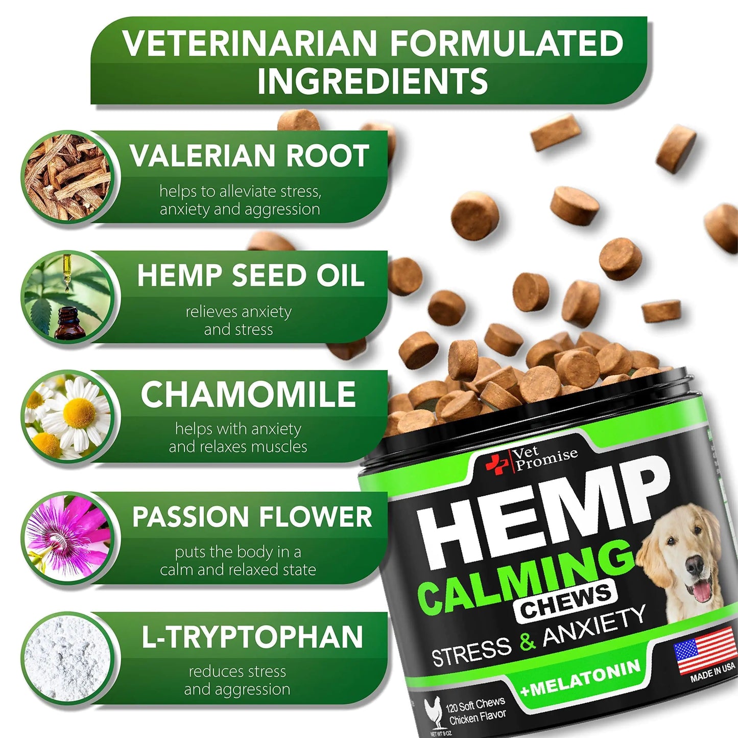 Hemp Calming Chews for Dogs Anxiety and Stress Dog Natural Calming 120 Treats