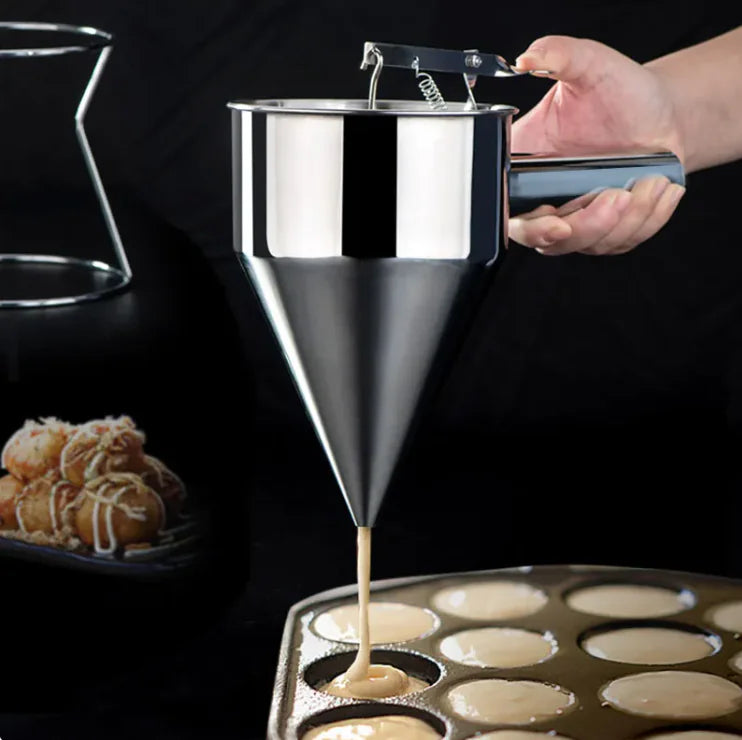 Stainless Steel Cone Funnel with Stand - Perfect for Chocolate Sauce