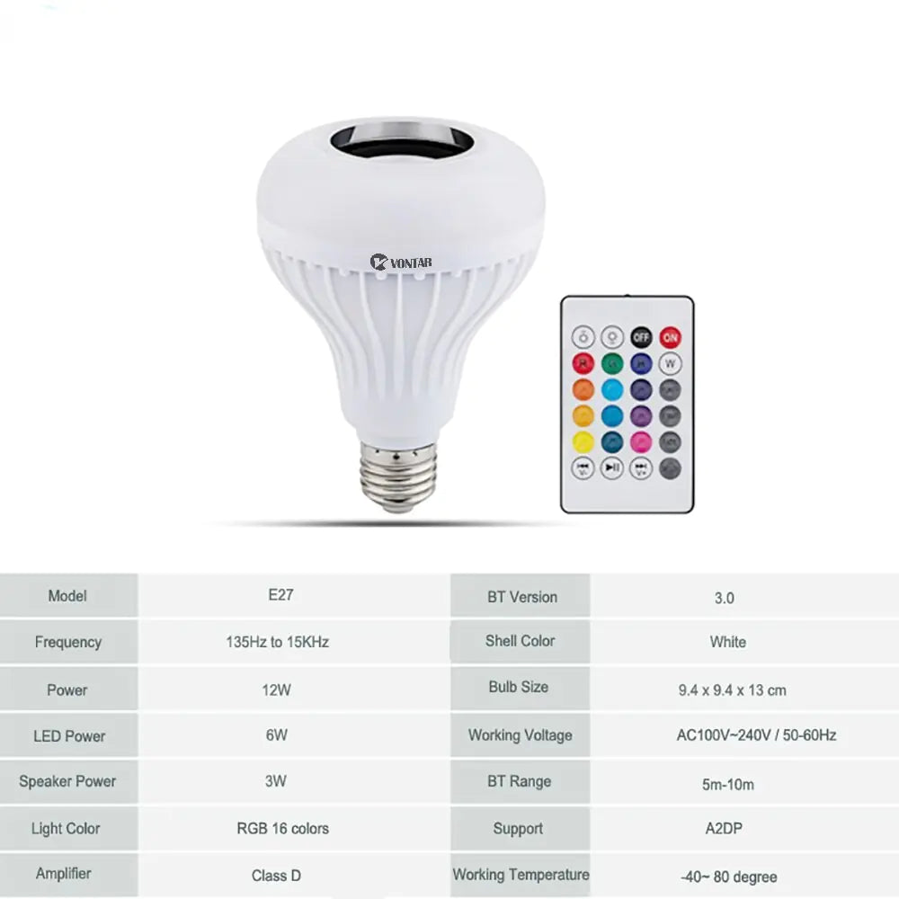 Wireless Bluetooth RGB LED Bulb Speaker with Remote Control